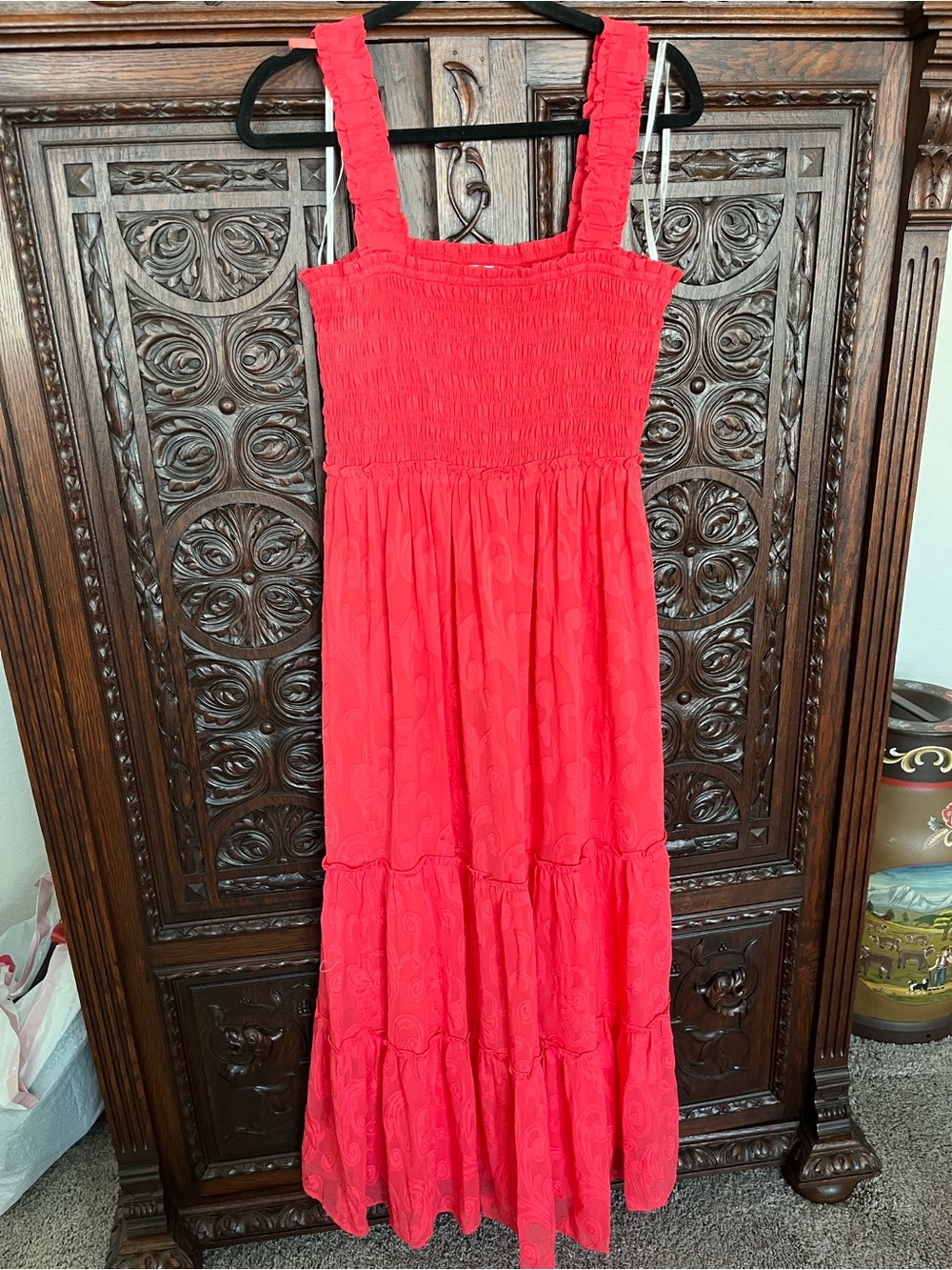 Lilly Pulitzer Hadly Coral-Red Smocked Midi Dress